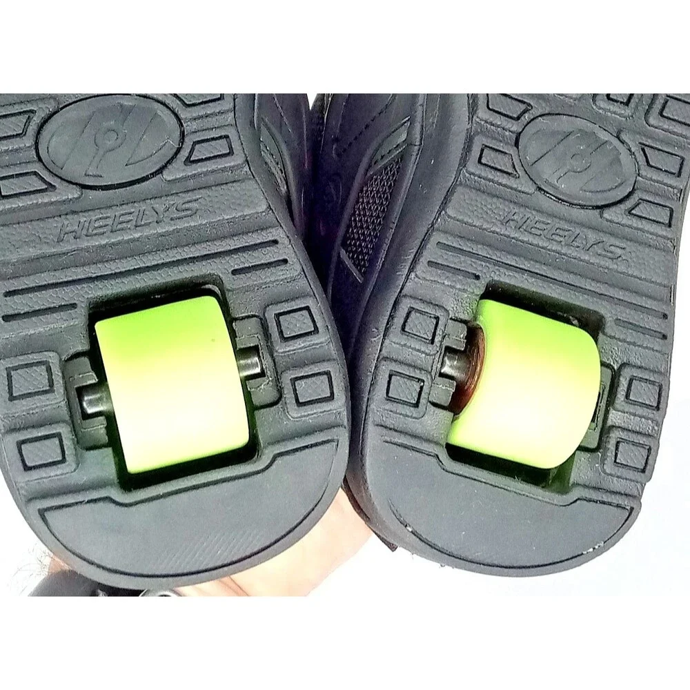 Heelys Force Wheeled Shoes Mens Youth 4 Black Neon Green Sneakers Needs Laces